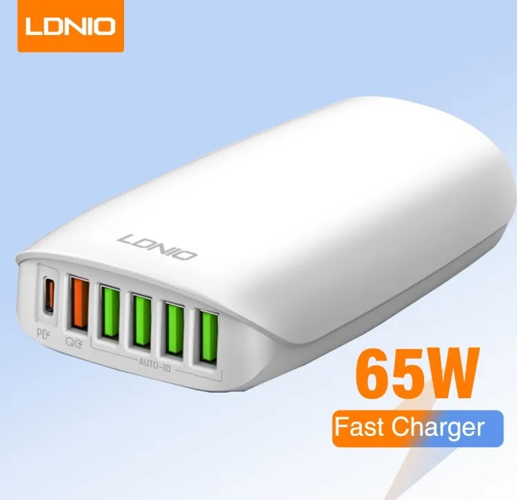 توصيلة كهربائية مكتبية 65واط LDNIO 65W SUPER FAST CHARGING DESKTOP CHARER