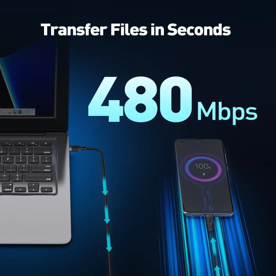 جودا كيبل شحن قماش JODA FIBER 60W TYPE C 1 M