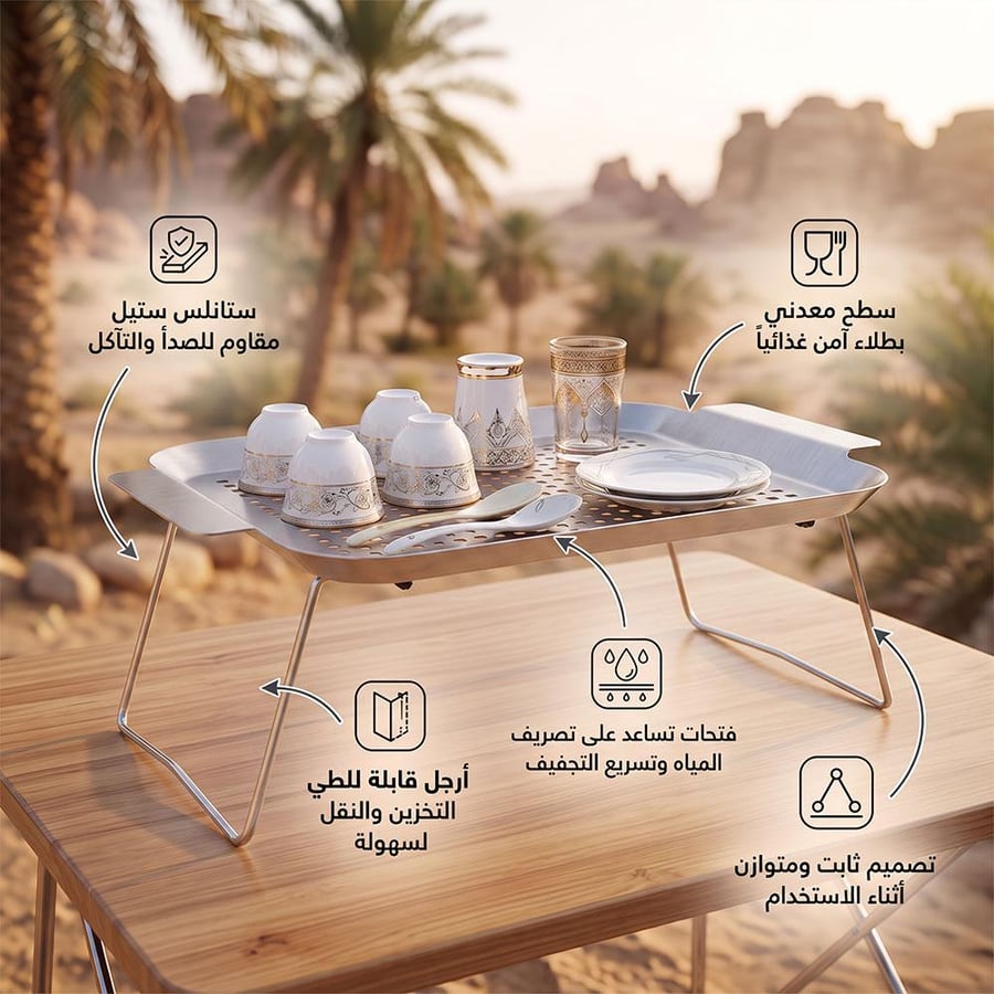 طاولة تنشيف اواني حديد قابل للطي فضي 42.5 × 25.5 × 16 سم لرحلات البر