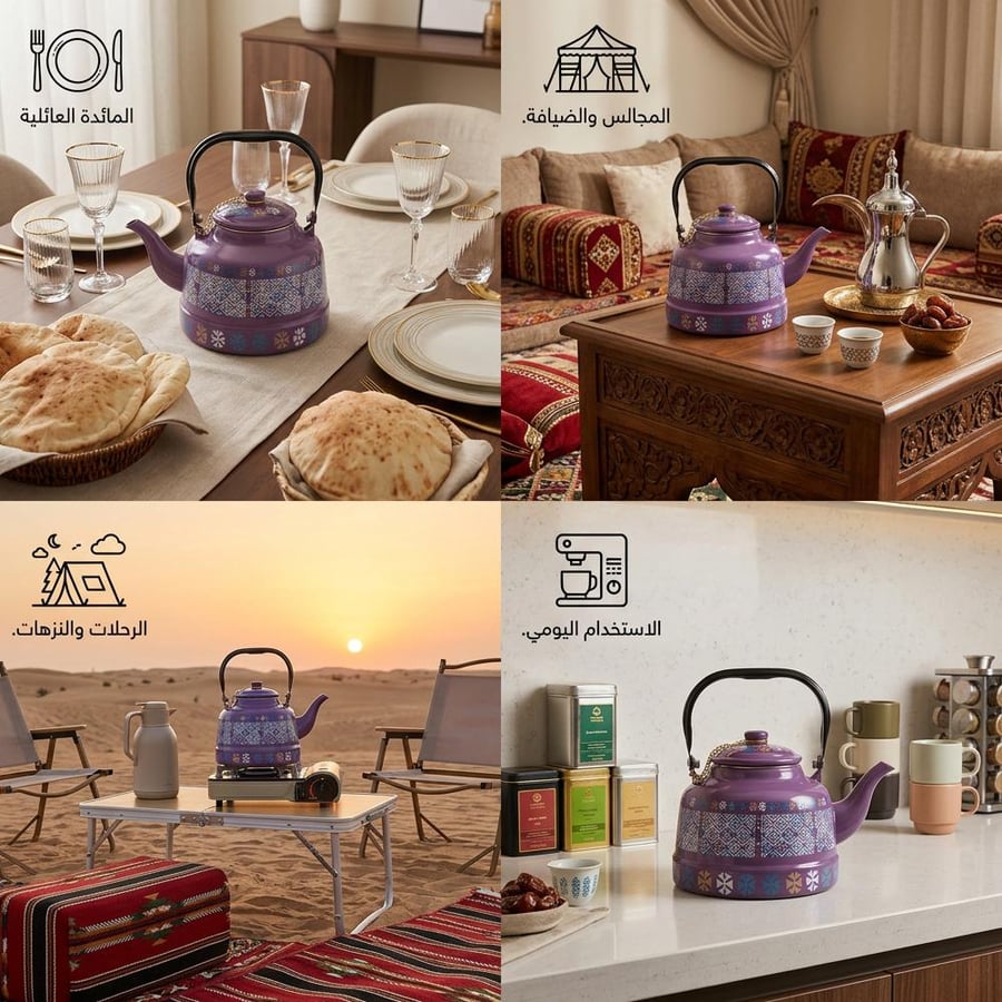 ابريق شاي غضار نقش 1.7 لتر خزامى بلون بنفسجي مميز يلفت أنظار ضيوفك