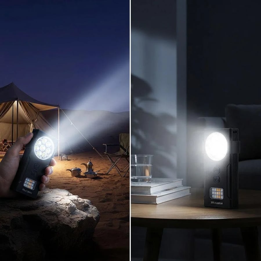 كشاف يدوي LED بإضاءة قوية للاستخدام في التخييم أو المنزل يظهر قيد