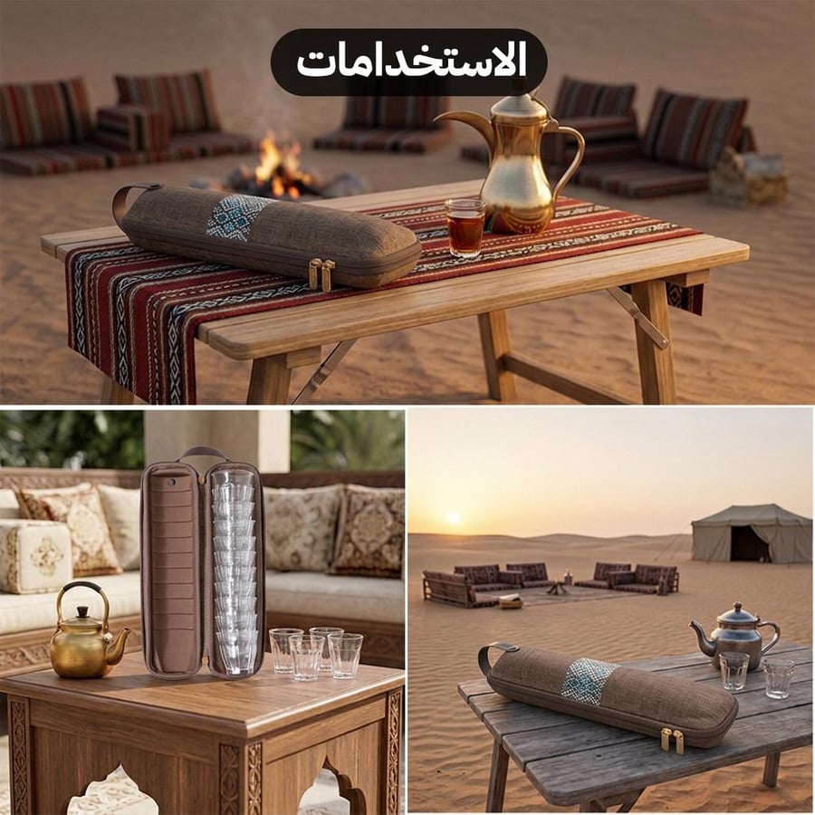 طقم استكانات ضد الصدمات 11 استكانة عودي بنقش كوفي
