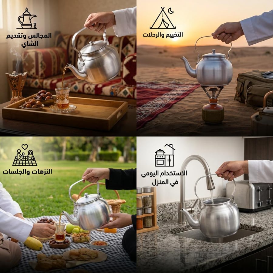 ابريق شاي الومنيوم سعة 0.8 لتر مدمج الحجم يكفي كوبين في وقفتك السريعة