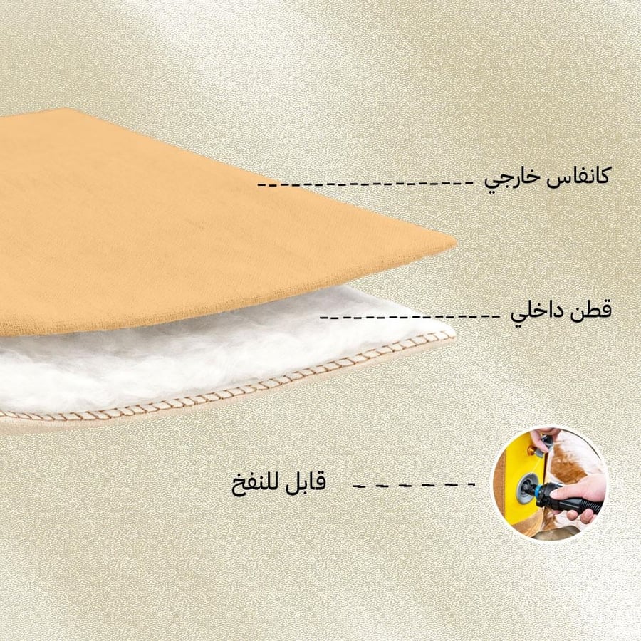 خيمة هوائية بتصميم متعدد الطبقات يظهر القماش الخارجي الكاكي والبطانة
