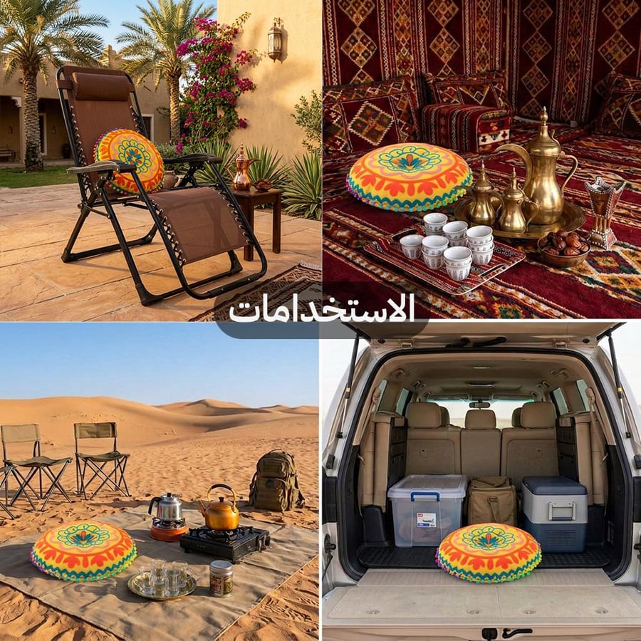 مجموعة من استخدامات وسادة الجلوس المطرزة في المجلس الصحراوي والرحلات