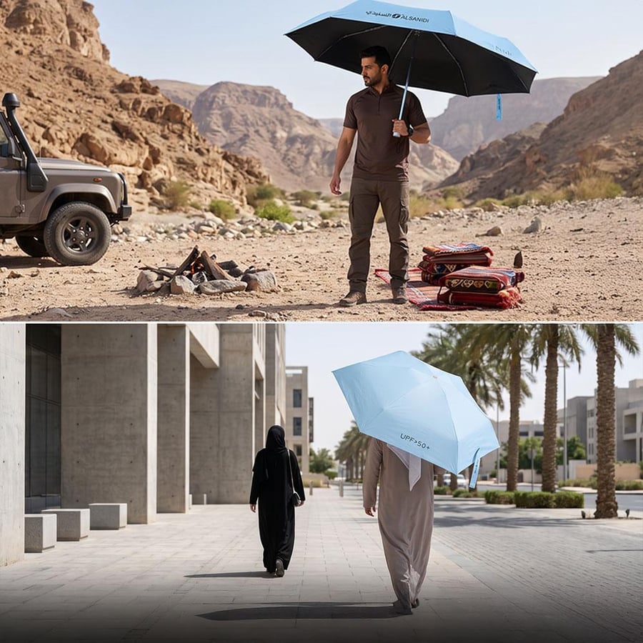 مظلة سفر 92 × 55 سم أزرق مقاومة للرياح بإطار ستيل للشمس والمطر