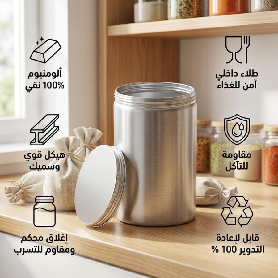 علبة بهارات من الألمنيوم الثقيل بغطاء محكم ومزايا مقاومة للتسرب