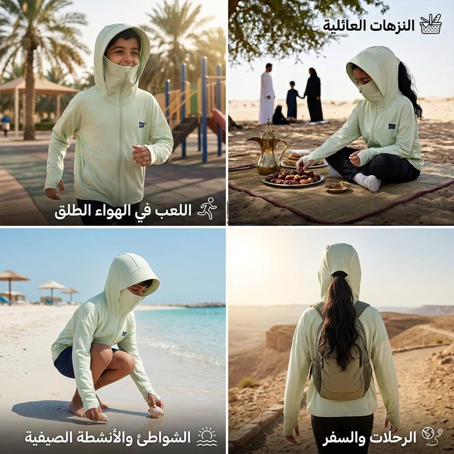 ملابس حماية أطفال بلون أخضر تناسب الأنشطة الخارجية م زودة بغطاء رأس
