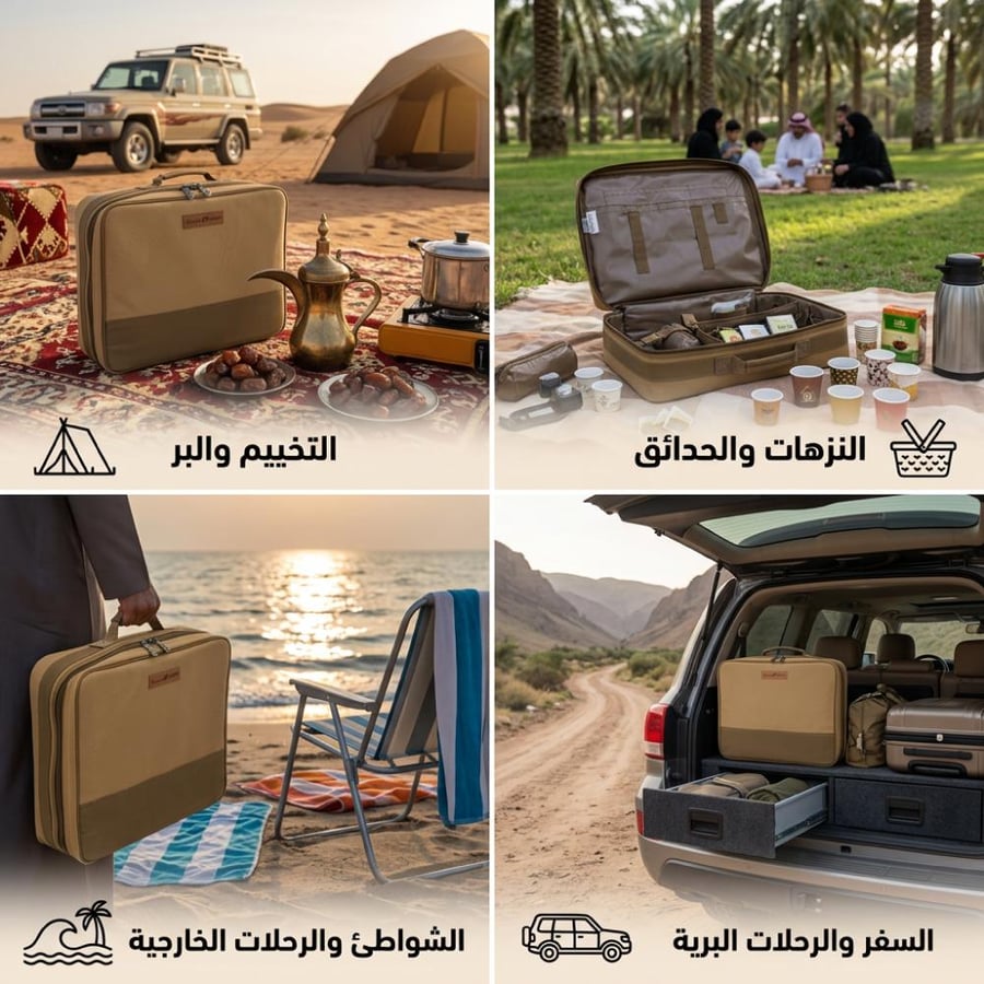 شنطة شاي وقهوة الصمان مقاومة للماء كاكي مسطحة تثبت الترامس