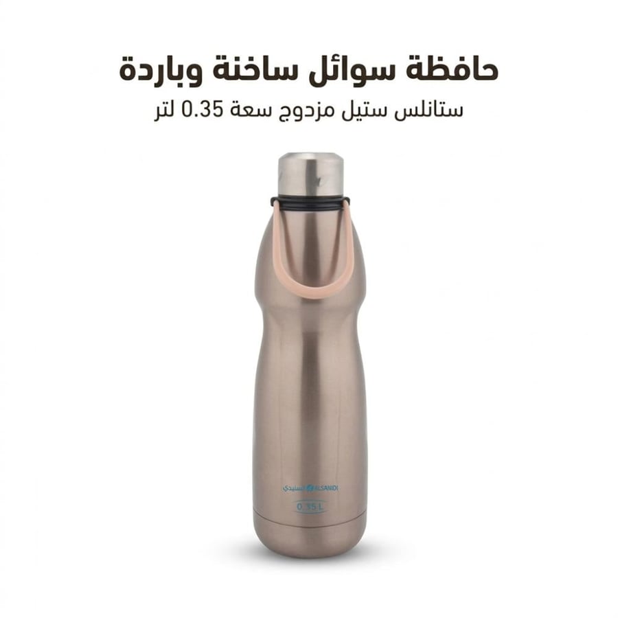 حافظة سوائل ستانلس ستيل بلون برونزي بغطاء مزدوج سعة 0 35 لتر تصميم
