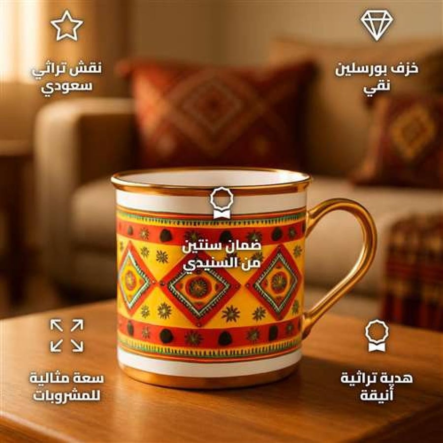 Najdi Yellow Porcelain Cup 330ml with Traditional Design for Elegant Gatherings