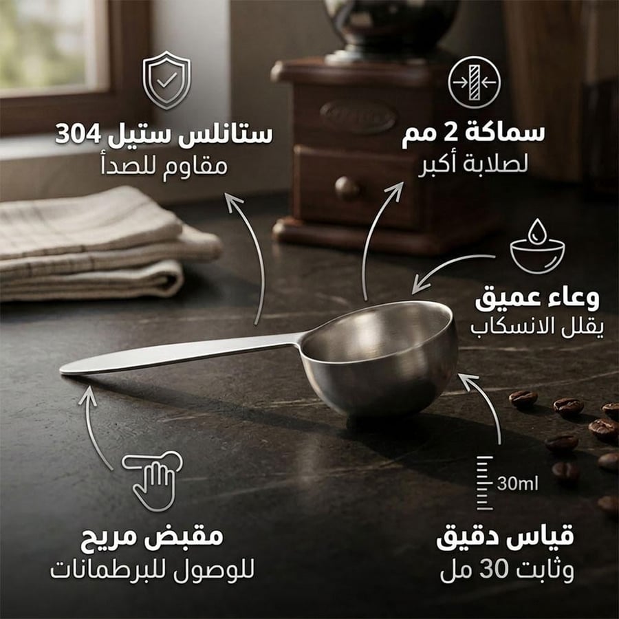 ملعقة معيارية متينة بسعة 30 مل من السنيدي مع تفاصيل سمك 2 مم وعاء