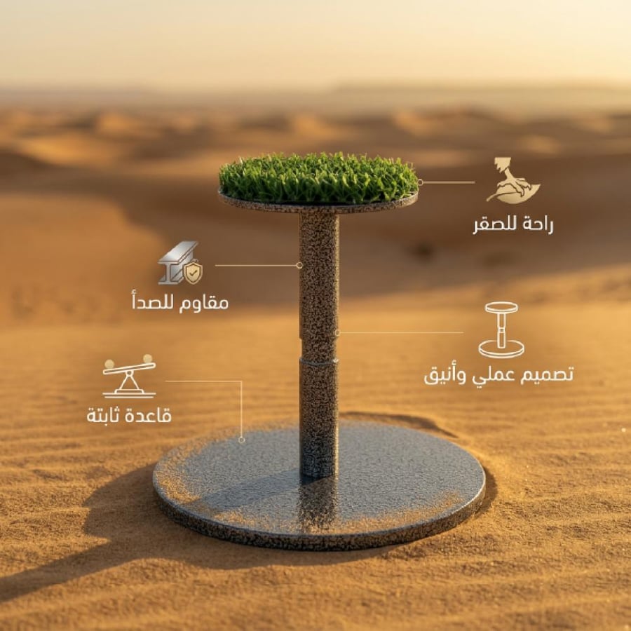وكر صقر بمجلس عشبي ثابت بلون رصاصي في الصحراء يعرض تصميم ا متين ا