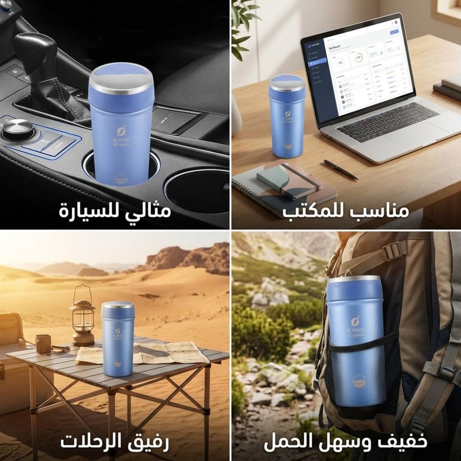كوب سوائل أزرق في السيارة وعلى المكتب والرحلات يناسب الحقائب بسهولة