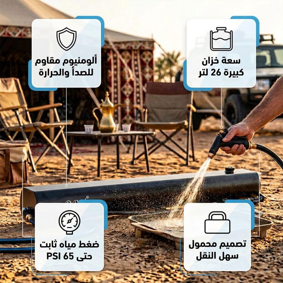 تانكي ماء ألمنيوم 26 لتر مع مسدس رش للتخييم تصميم محمول ضغط ماء ثابت