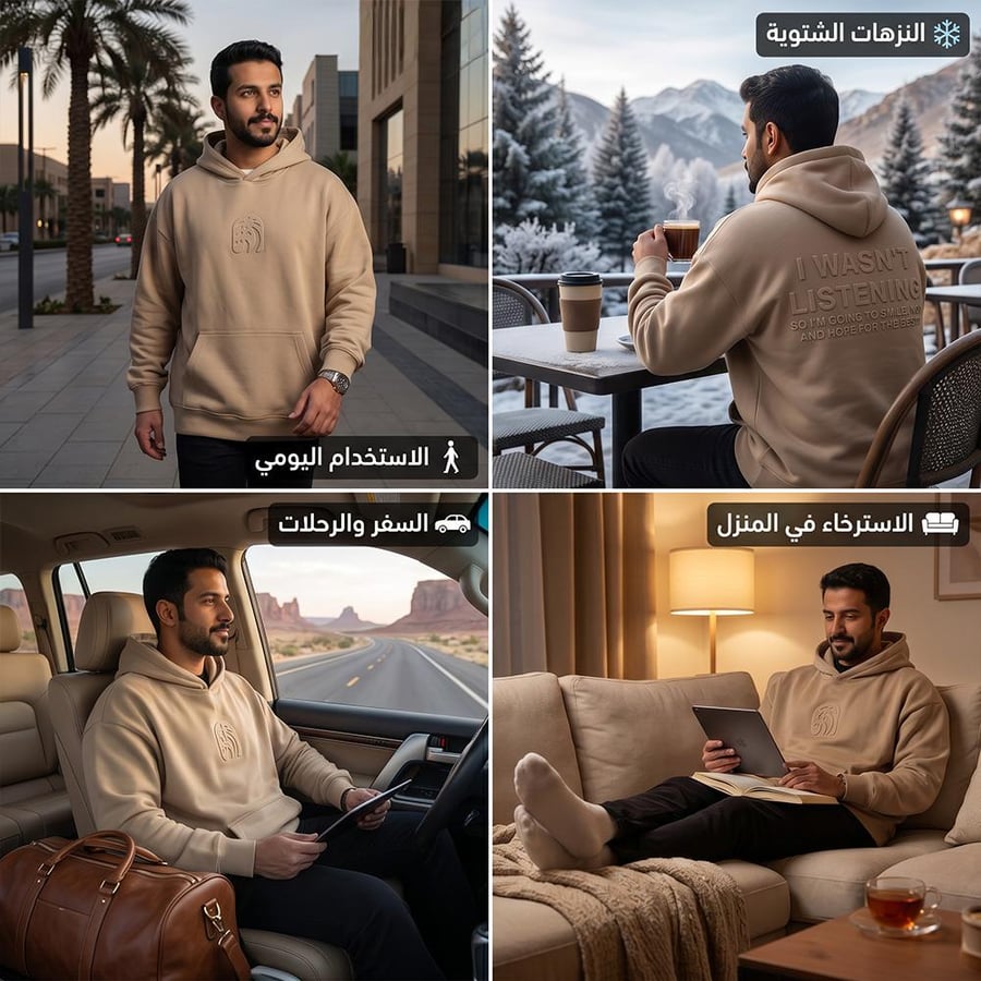 سويت شيرت بيج للاستخدام اليومي والرحلات يظهر في أماكن متعددة مثل