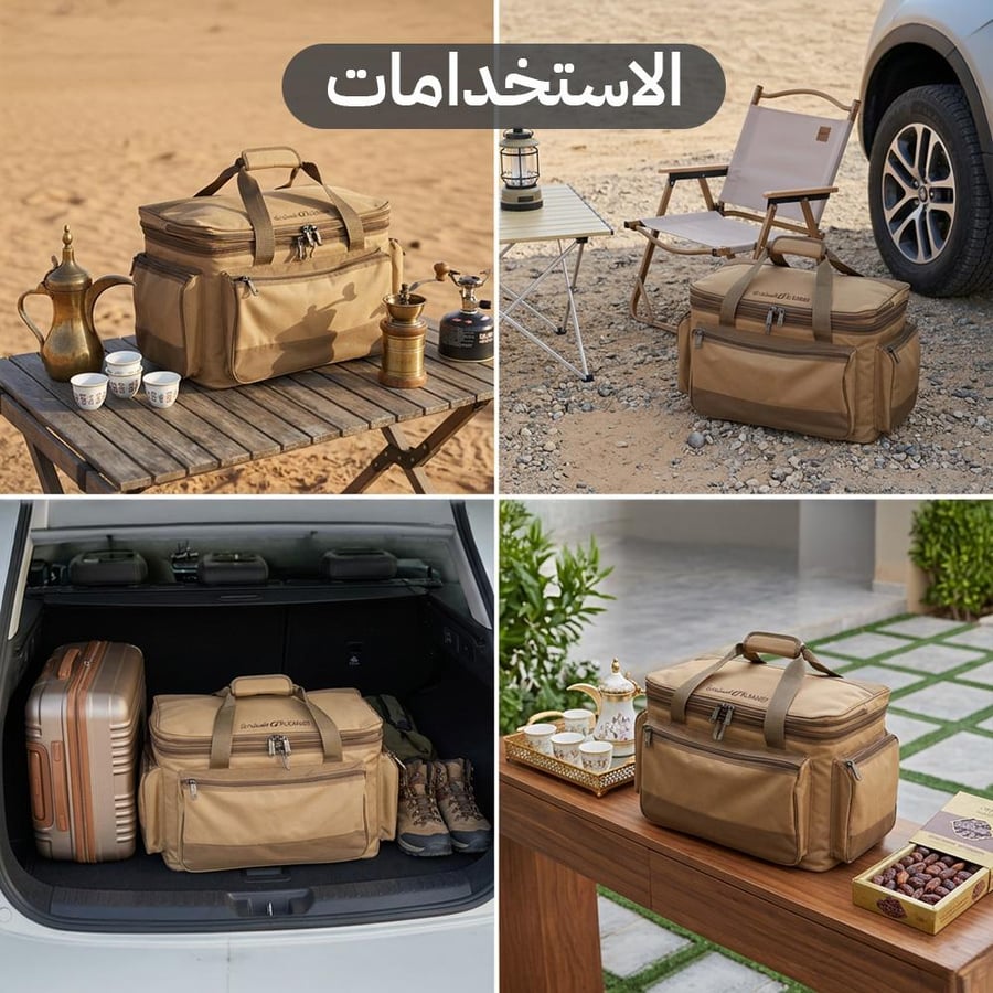 عزبة المملكة شنطة رحلات كاكي وسط 55 × 29 × 33 سم بتصميم طولي يرص بجانب العدة