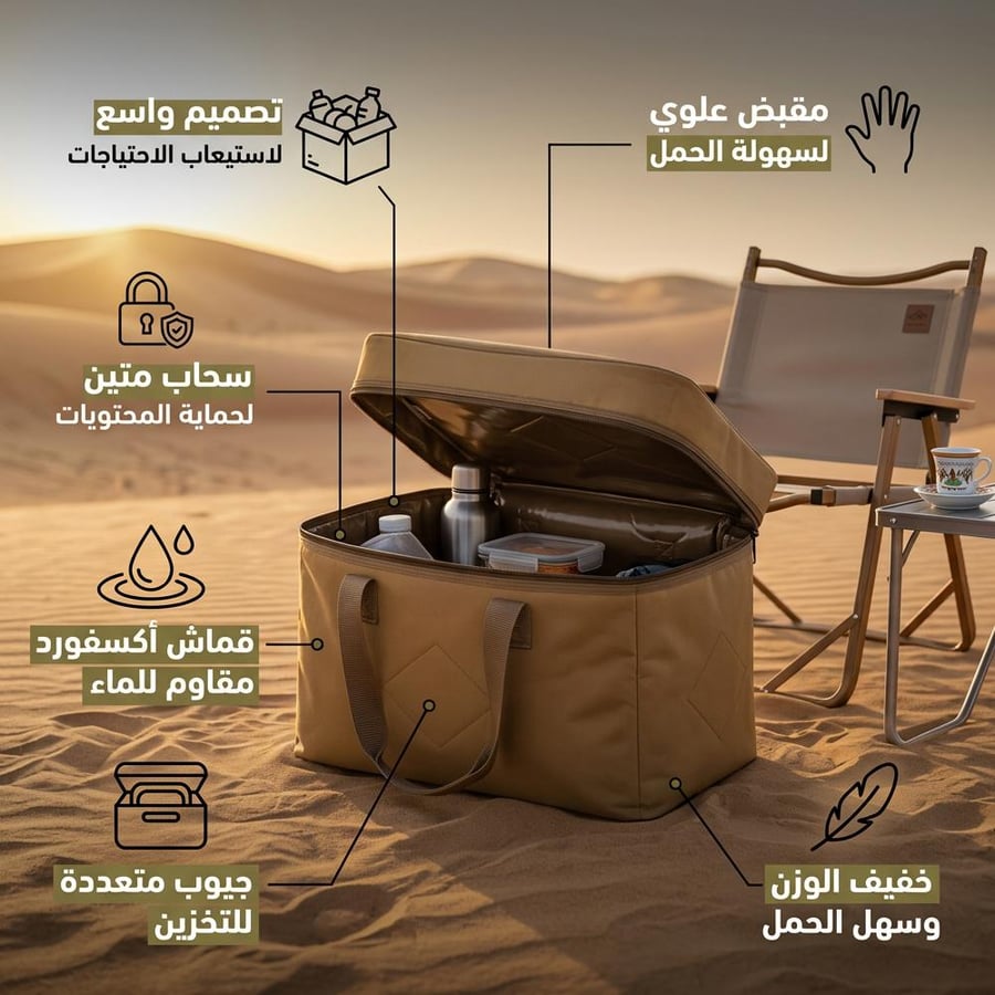عزبة خميس مشيط شنطة رحلات كاكي 55.5 × 34 × 36 سم لعدة البر