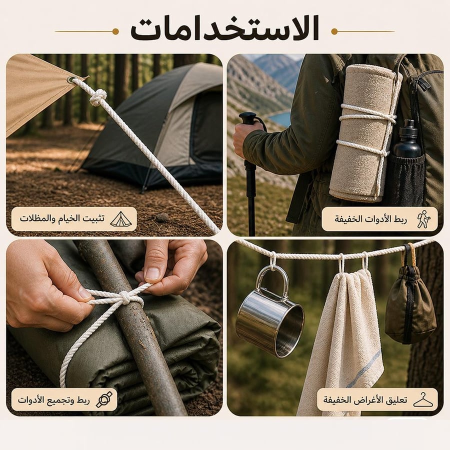 حبل قطني 4 ملم يستخدم لتثبيت الخيام والربط الخفيف وتعليق الأغراض