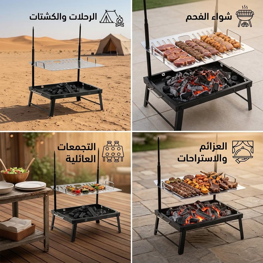 منقل فحم حديدي وطني مقاس 35 × 50 سم مع صاج شواء وجراب