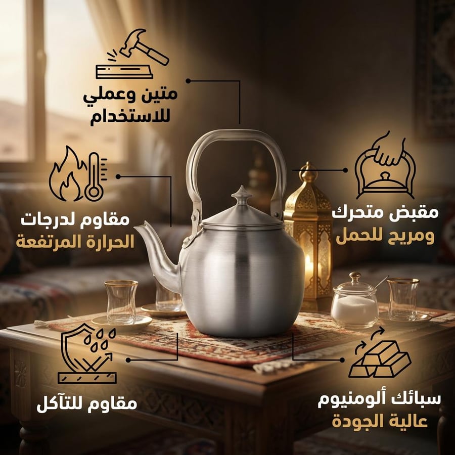 ابريق شاي المونيوم 1.5 لتر بمقبض متحرك مقاوم لدرجات الحرارة المرتفعة