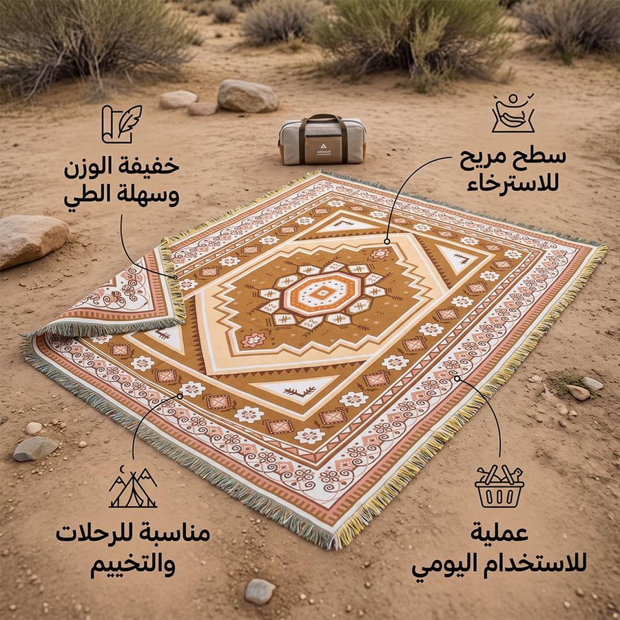 فرشة جلوس للرحلات بوليستر قطن 220×160 سم خفيفة سهلة الطي والحمل للتنقل