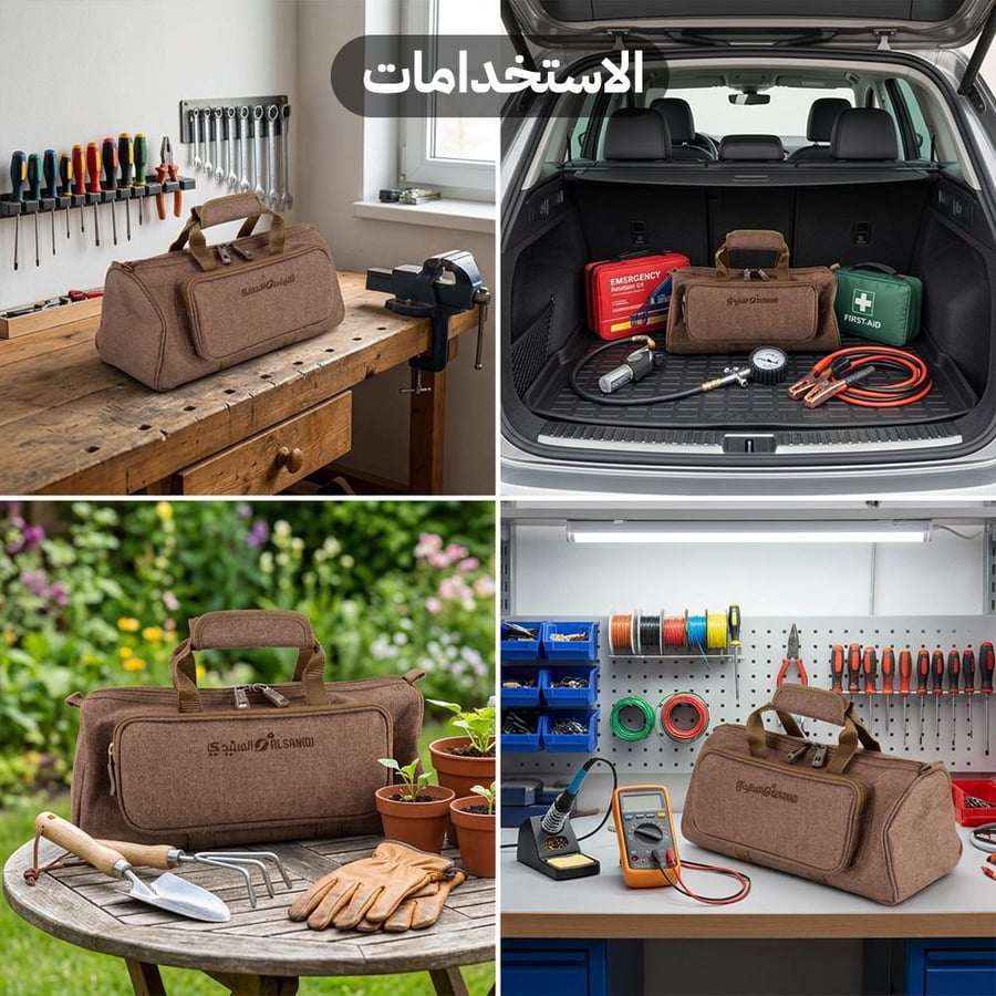 شنطة أدوات السنيدي في مواقع مختلفة تناسب السيارة والحديقة وورشة العمل