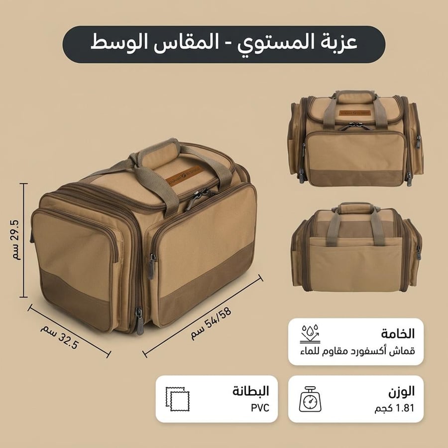 عزبة المستوي شنطة رحلات كاكي وسط بسحاب متين وجيوب تحفظ أدواتك مرتبة