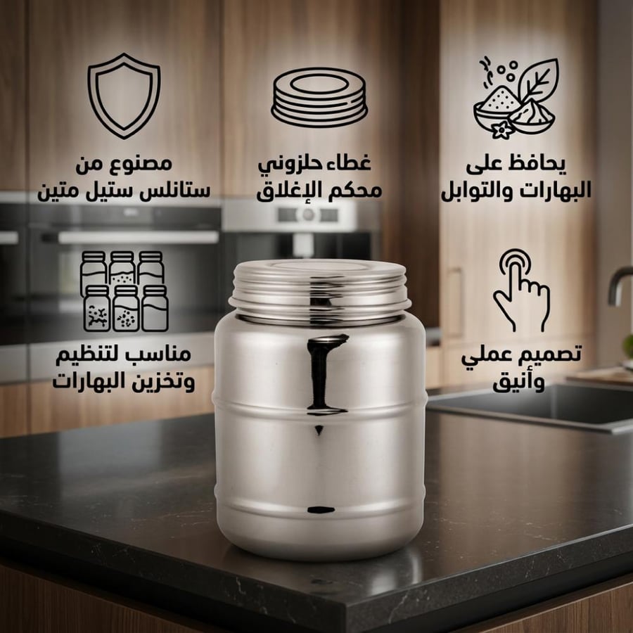 علبة بهارات ستانلس ستيل بإحكام الغلق وتحافظ على البهارات والتوابل