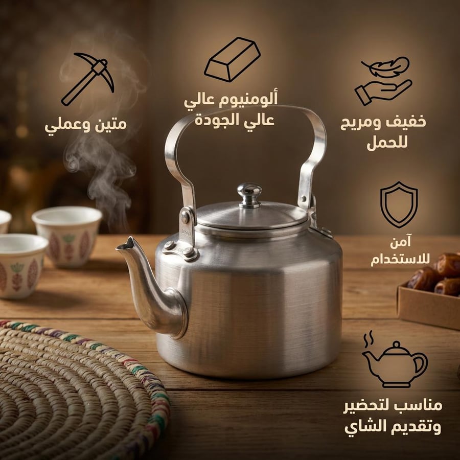 ابريق شاي المونيوم سعة 1.1 لتر مقاس 14 سم يغلي بسرعة على موقد الرحلات