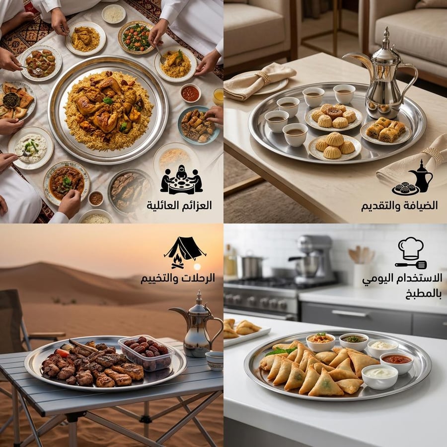 صحن ستانلس ستيل 35 سم يستخدم للعزائم والمناسبات والمخيمات والطبخ