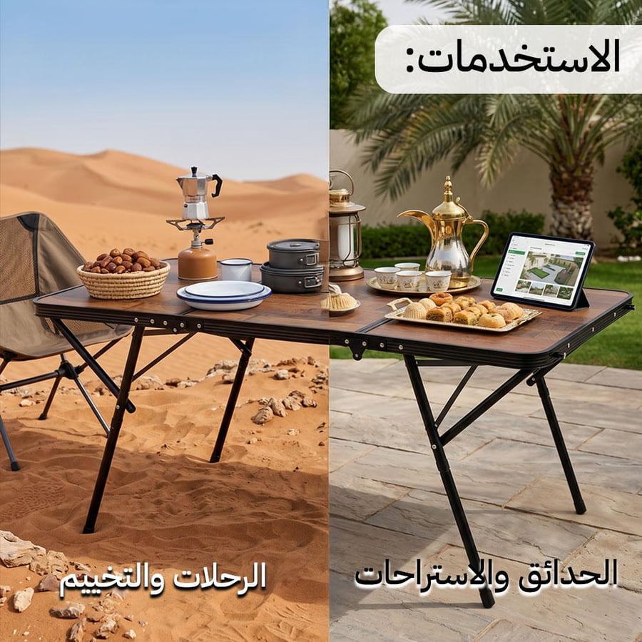 طاولة ألمنيوم وخشب السنيدي تستخدم للرحلات والتخييم وحدائق المنازل مع