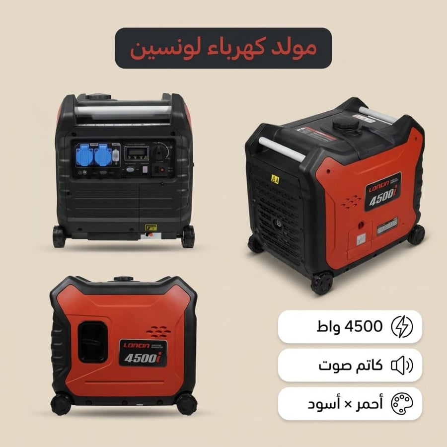 مولد كهرباء لونسين 4500 واط كاتم صوت متنقل أحمر يناسب الطوارئ