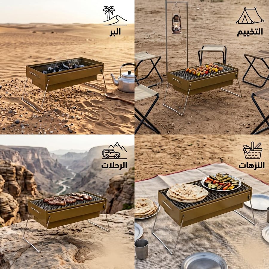 Folding Gold Color Charcoal Grill for Camping and Outdoor Trips