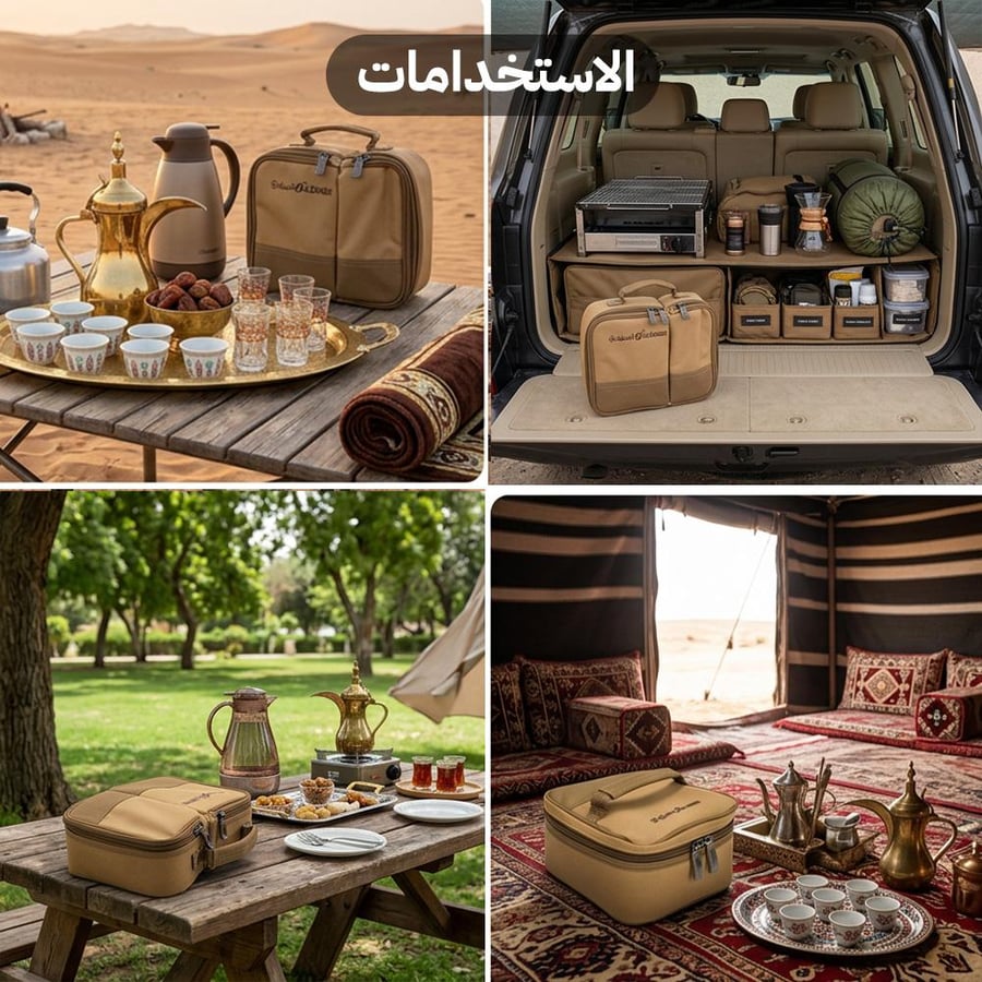 شنطة بيالات وفناجيل كاكي في جلسات تخييم وكشتات ت ظهر الشنطة مع عدة