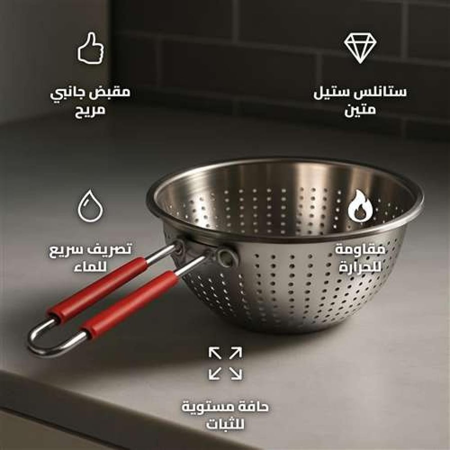 24 cm Stainless Steel Rice Strainer with Side Handle for Quick Water Drainage