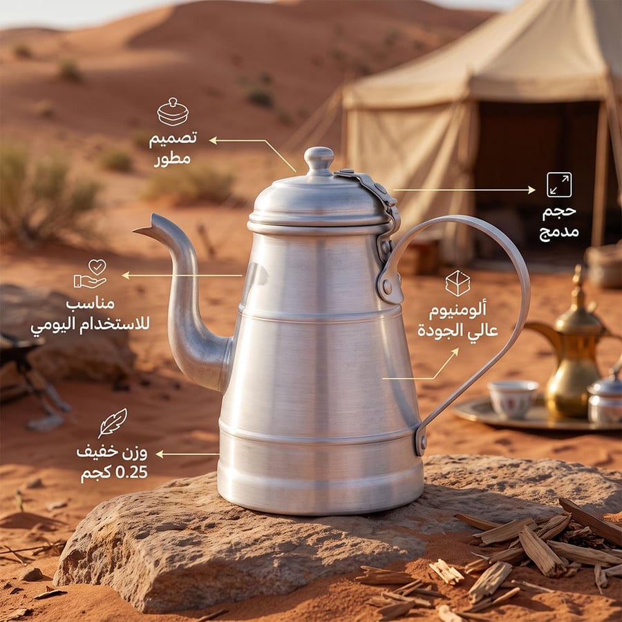 مفواح قهوة الومنيوم مطور 0.9 لتر ، يتحمل الحرارة العالية،ضمان سنتان