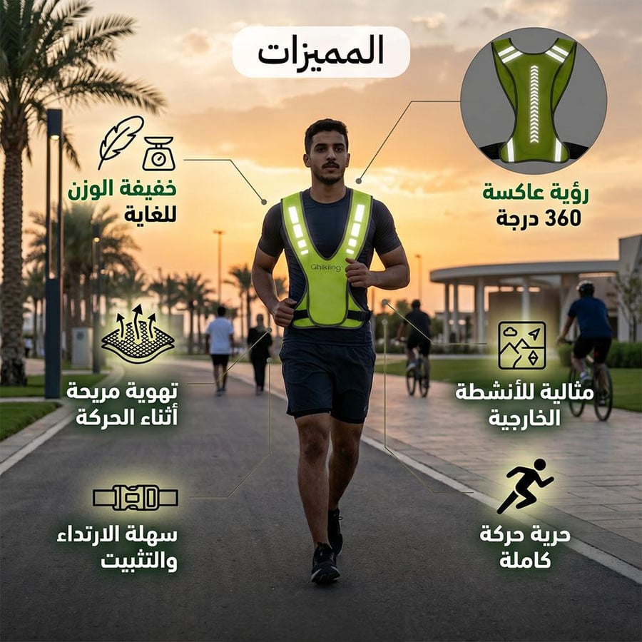 صدرية عاكسة أثناء الجري في شارع مضاء توفر رؤية 360 درجة وحرية حركة