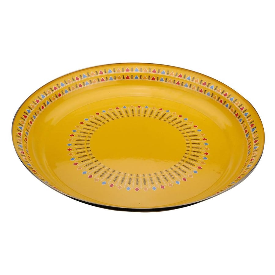 صحن غضار مينا بنقش القط العسيري بألوان زاهية يتميز بطلاء متين يعكس