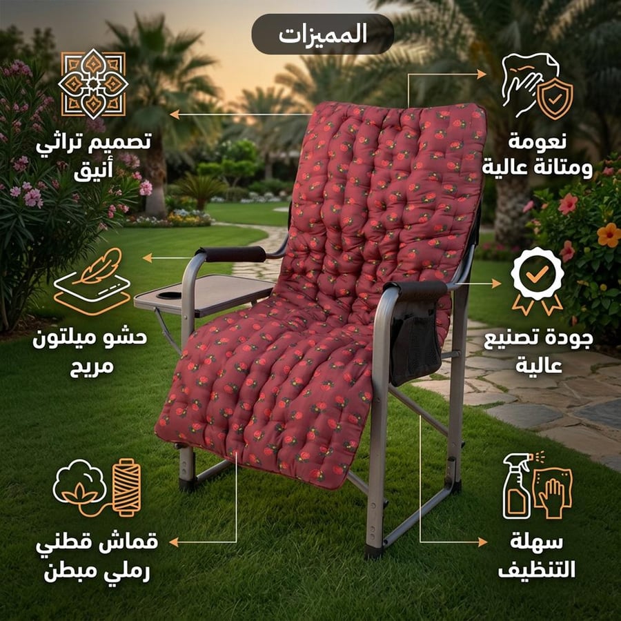 تلبيسة كرسي حمراء تراثية من القطن المبط ن بحشو ميلتون ت ظهر الراحة