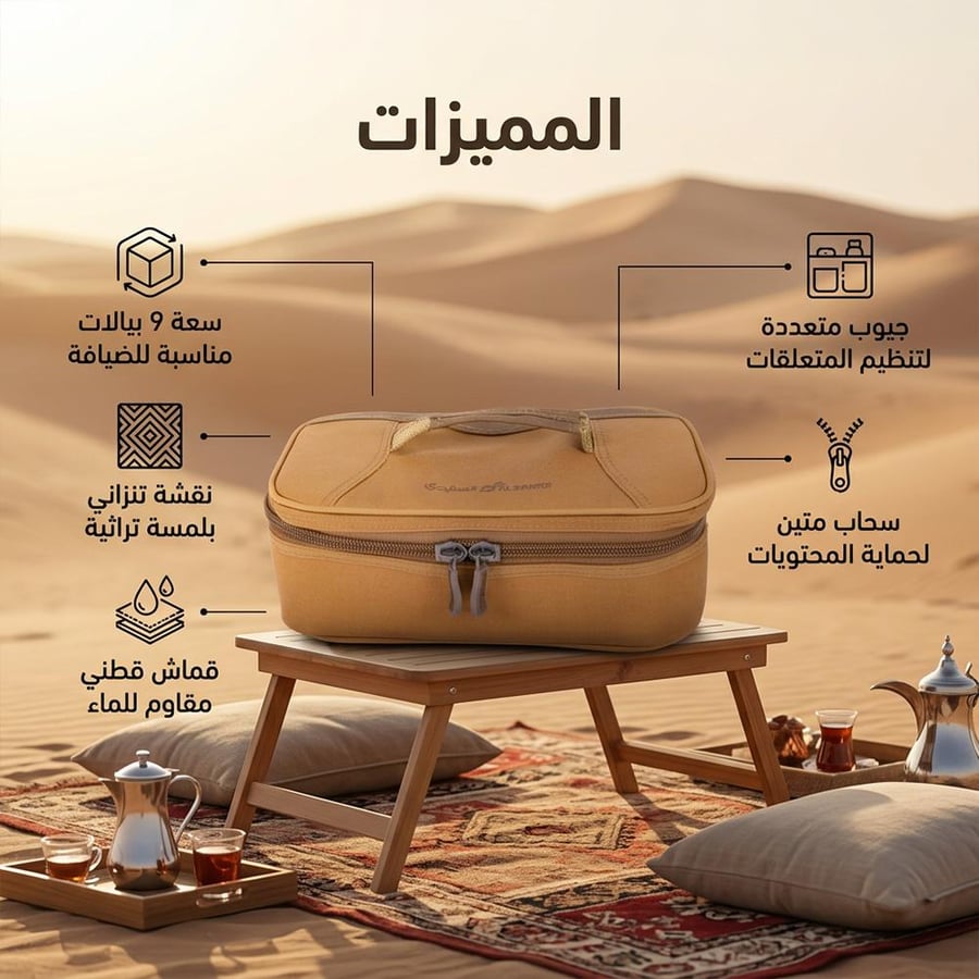 شنطة بيالات وفناجيل تنزاني 9 بيالات رملي قطني مقاوم للماء مع ضمان 3 سنوات