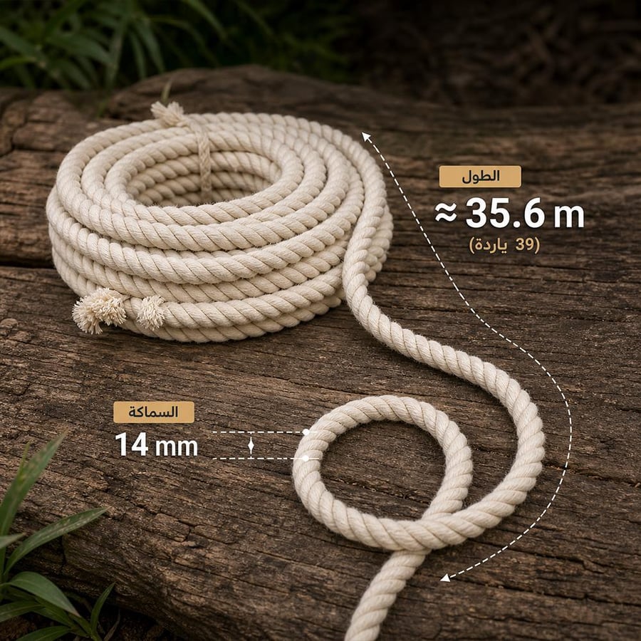 حبل قطني باكستاني متين بطول 35 6 متر وسماكة 14 ملم يبدو ملفوف ا على