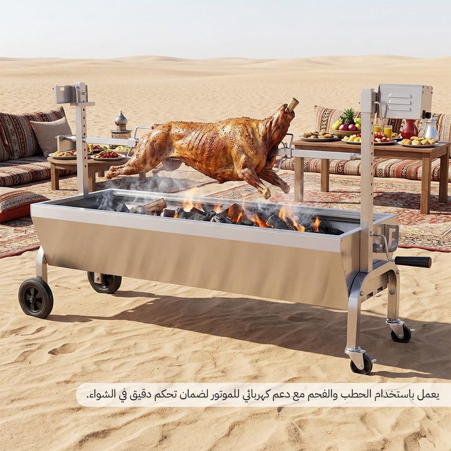 شواية خروف كهربائية على الحطب والفحم من الستانلس موديل SNBQ 0027 مع
