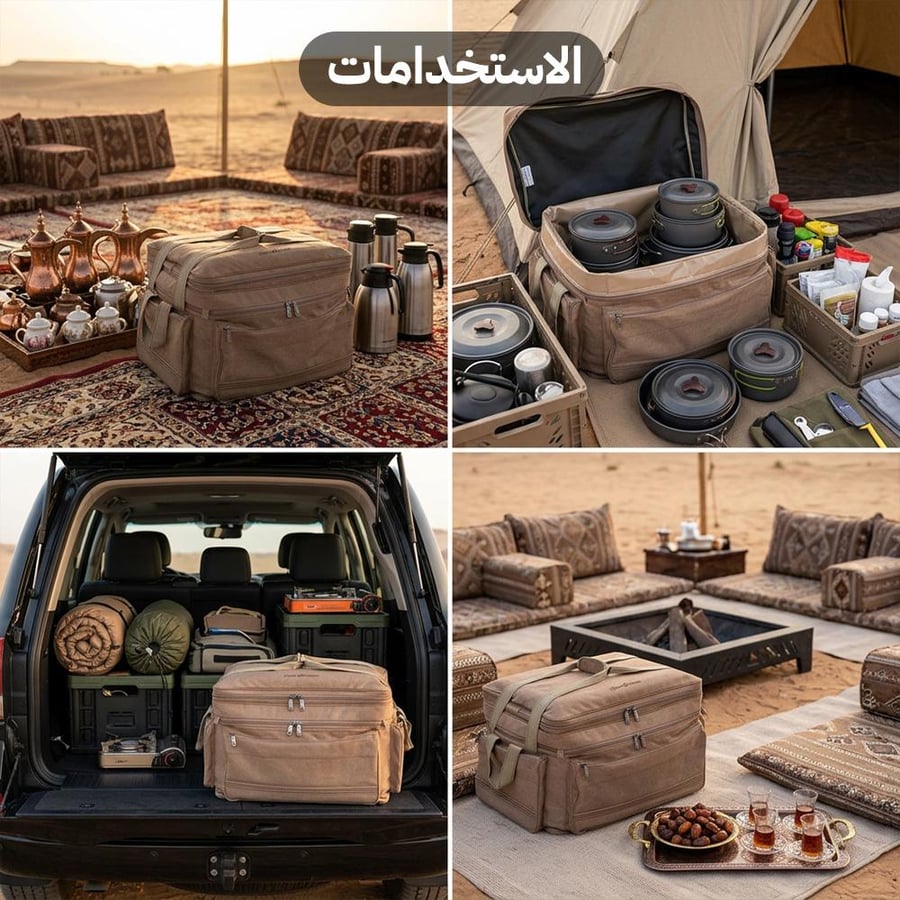 عزبة السنيدي بصندوق حديد للرحلات خشبي 74×47×40 سم لتنظيم عدة الكشتة والبر