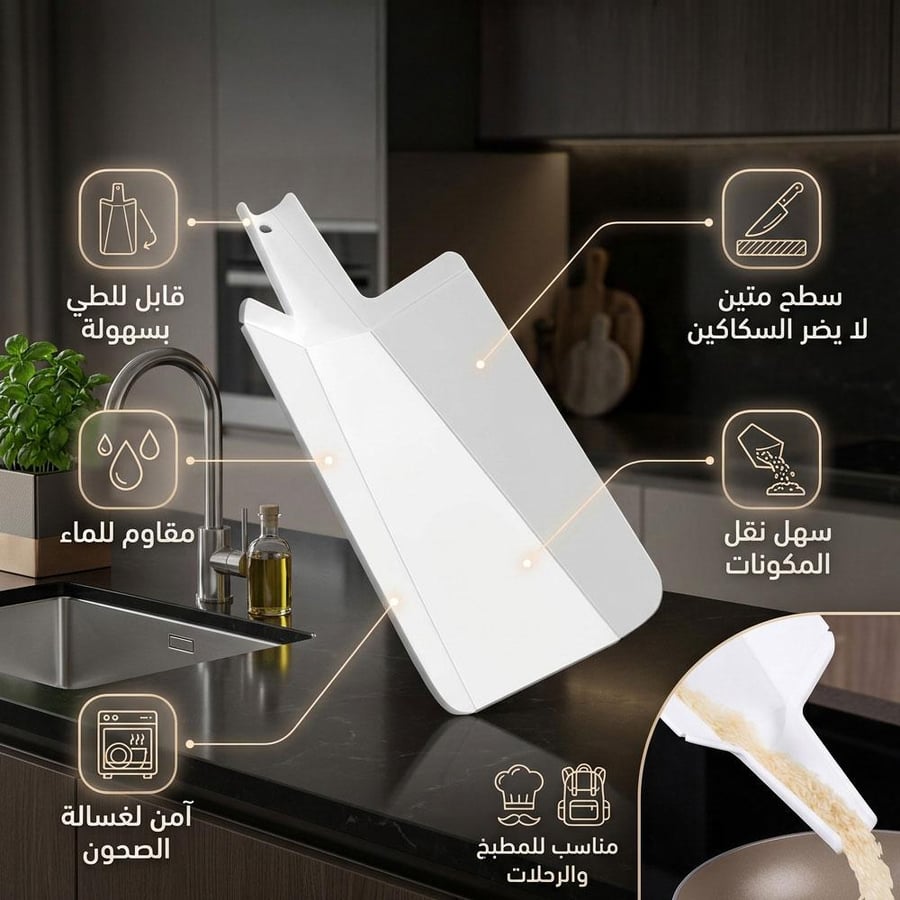 لوح تقطيع 20.7 × 37 سم قابل للطي ابيض يسكب الطعام في القدر مباشرة