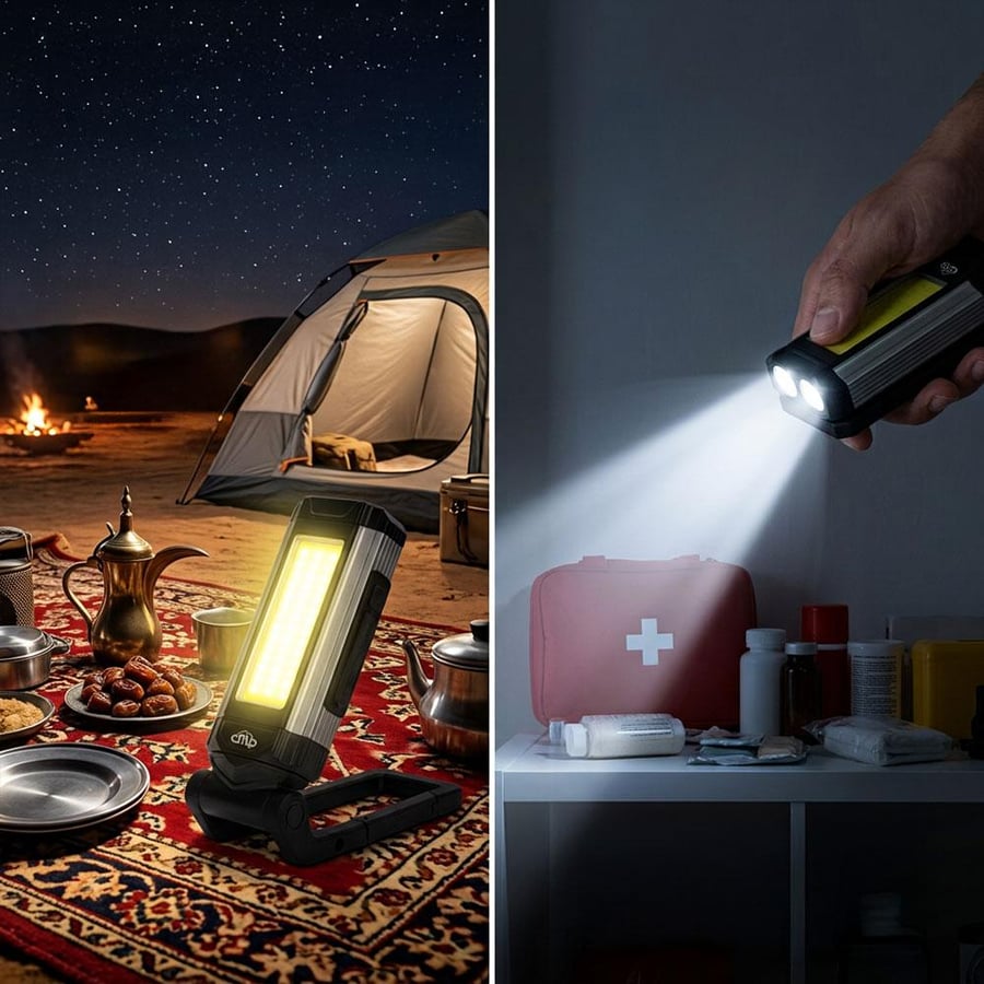 كشاف مخيمات LED يستخدم في التخييم والإضاءة في الأعمال المنزلية يظهر