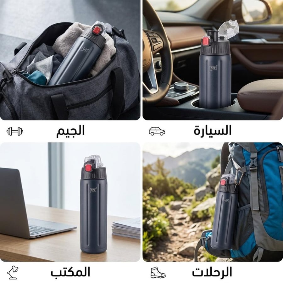 حافظة سوائل رياضية سوداء في الجيم والسيارة والمكتب والرحلات بغطاء