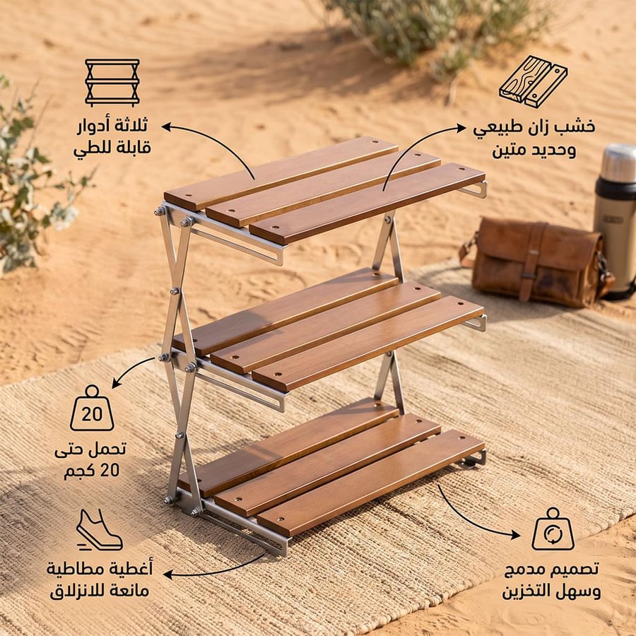 طاولة قابلة للطي 3دور 33×17.5×8 سم تتحمل 20 كجم، مناسبة للمساحات الضيقة والأنشطة المتنقلة،ضمان سنتان
