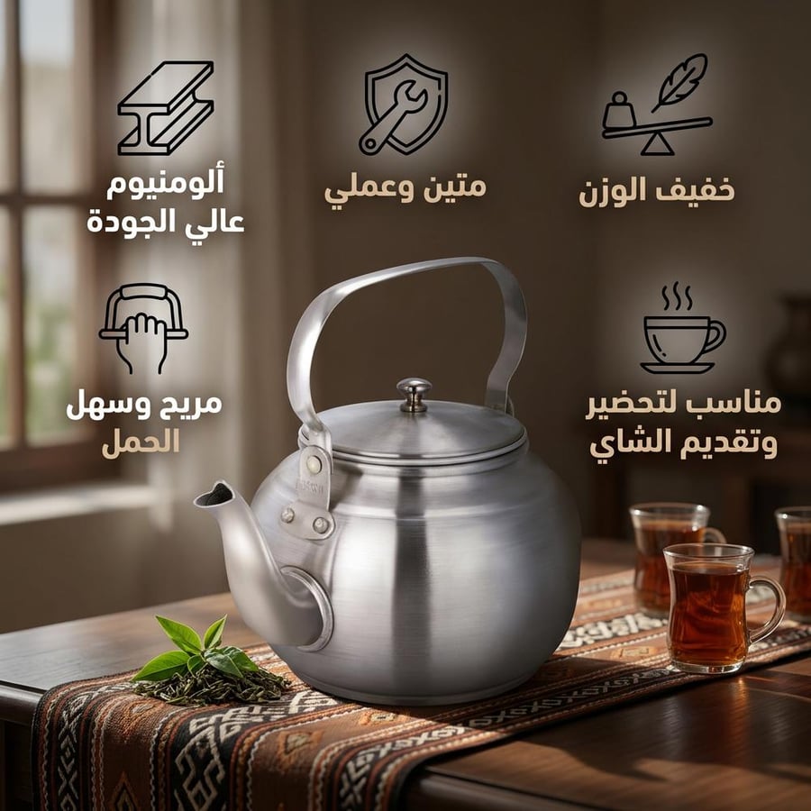 ابريق شاي الومنيوم سعة 0.8 لتر مدمج الحجم يكفي كوبين في وقفتك السريعة