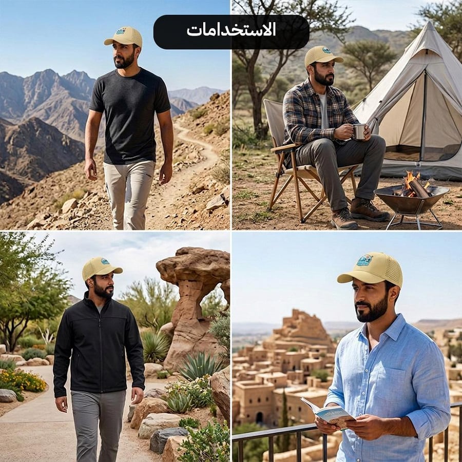 الرجال يرتدون القبعة الكاكي أثناء القيام بأنشطة خارجية متنوعة مثل